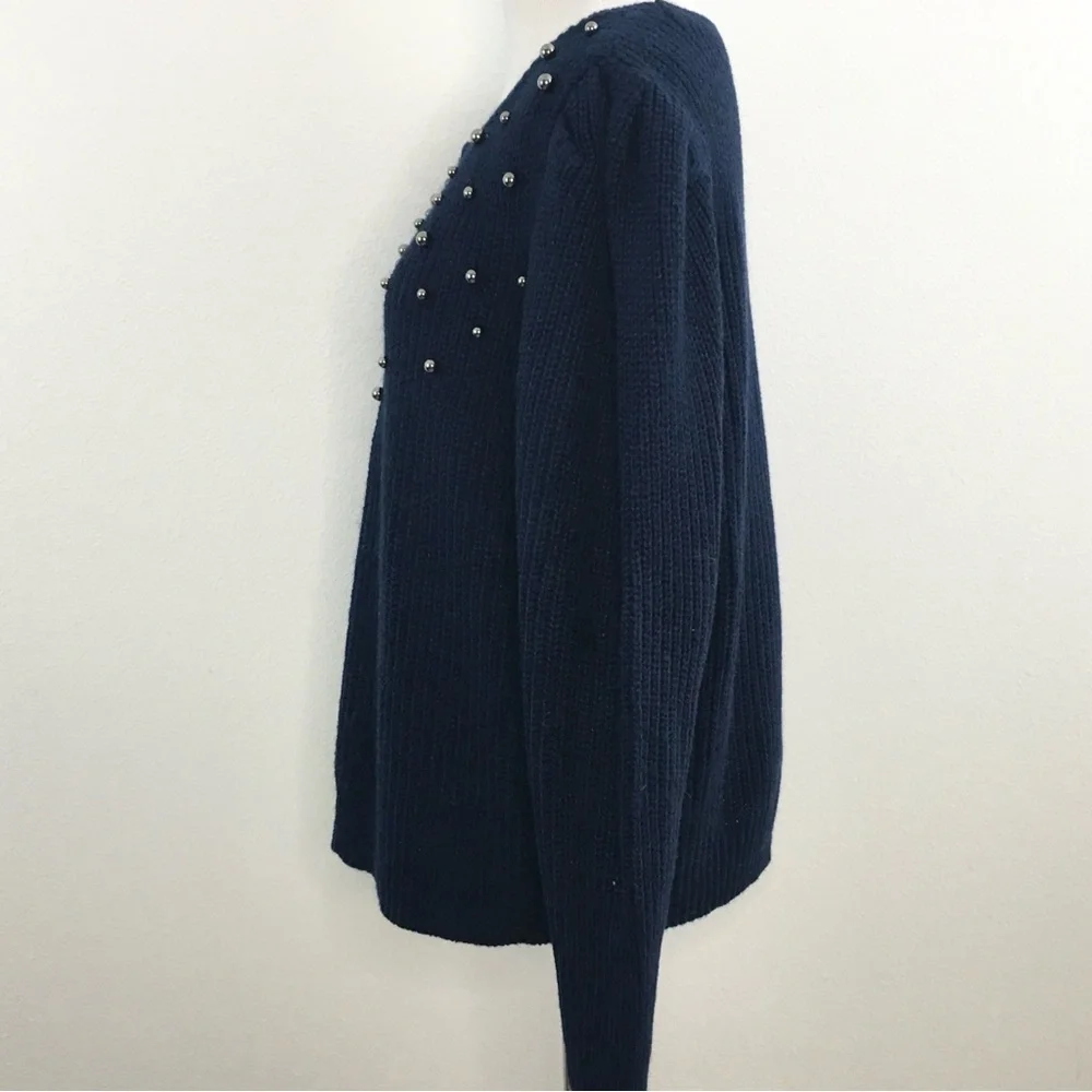a.n.a. | Navy Sweater with Round Gun Metal Bead Details